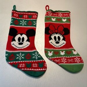 Ruz Disney Mickey & Minnie Mouse Red & Green Holiday Knit Christmas Stockings